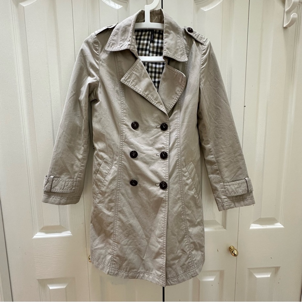 Vintage NAF NAF Light Tan Double-Breasted Trench Coat